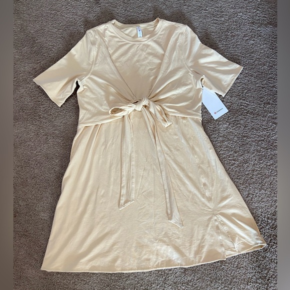 Lululemon Pima Cotton Wrap Front T-Shirt Dress Prosecco Size 10 NWT Stretch - Picture 1 of 12